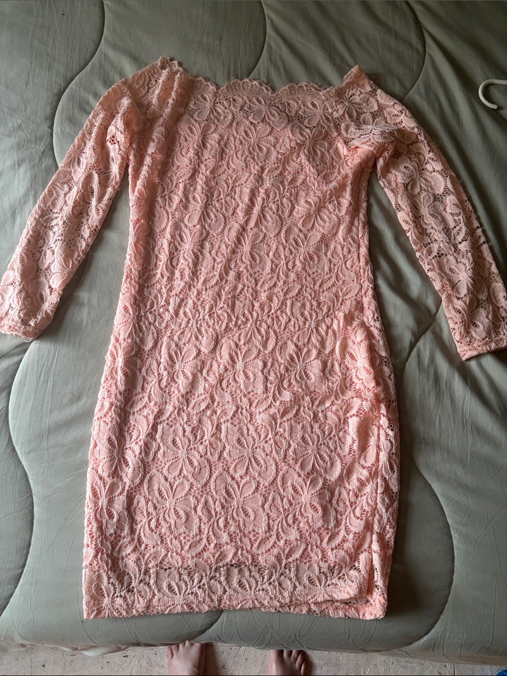 Acevog Blush Pink Lace Long Sleeve Bodycon Dress